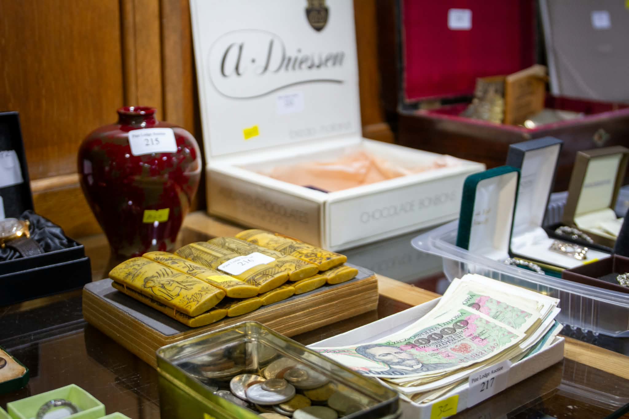A selection of antiques and collectables prepared for auction at Pine Lodge